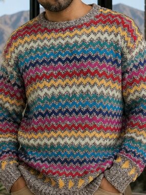 Vintage Bonwit Teller Italy Cotton Blend Zigzag Sweater XL